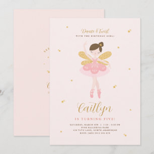 Invitation Pink & Gold Ballerina Fairy Anniversaire Invitatio