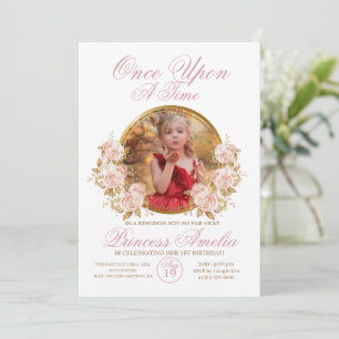 Invitation Pink Gold Castle Princess Photo 1er anniversaire