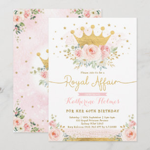 Invitation Pink Gold Crown Princess 60e fête d'anniversaire