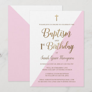 Invitation Pink Gold Custom baptême virtuel premier anniversa