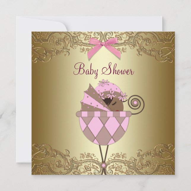 Invitation Pink Gold dentelle bébé fille douche (Devant)