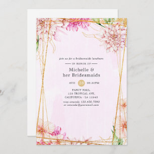 Invitation Pink & Gold Floral Bridesservantes géométriques Lu