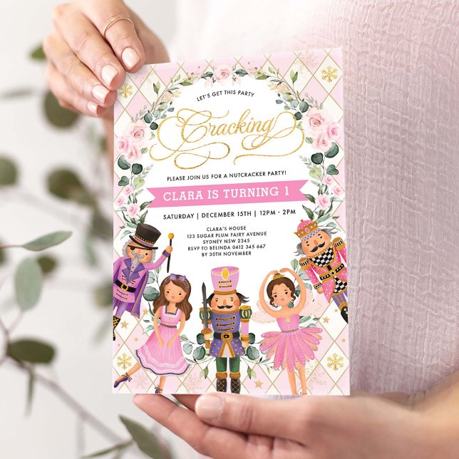 Invitation Pink Gold Floral Nutcracker Girls Anniversaire (Créateur téléchargé)