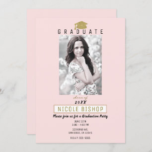 Invitation Pink Gold Graduate Photo Parti de graduation moder