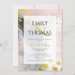 Invitation Pink Gold Grey moderne Abstrait Mariage d'aquarell