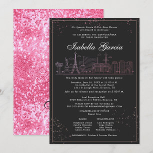 Invitation Pink Gold Las Vegas Quinceañera Anniversaire
