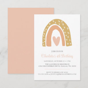 Invitation Pink Gold Minimaliste Boho Rainbow fête d'annivers