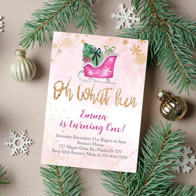Invitation Pink Gold Oh What Fun Noël 1er Anniversaire (Créateur téléchargé)