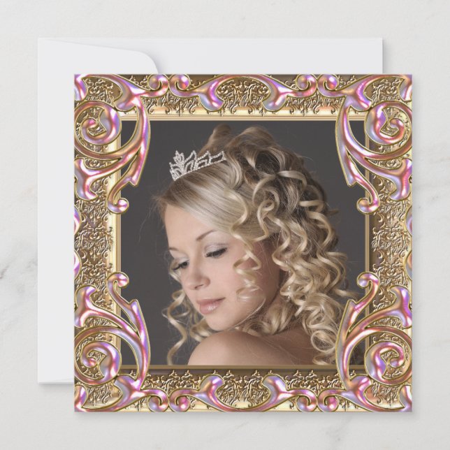 Invitation Pink Gold Photo Sweet sixteen fête d'anniversaire (Devant)