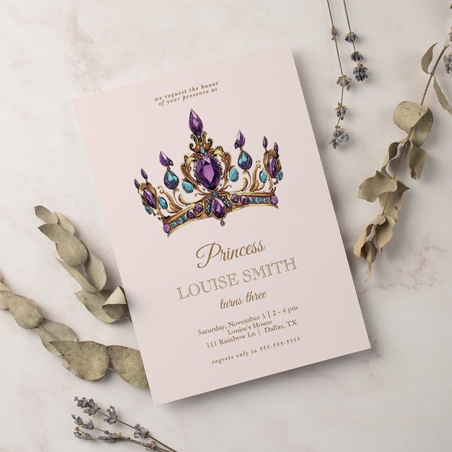 Invitation Pink Gold Princess Crown Fairytale Anniversaire (Créateur téléchargé)