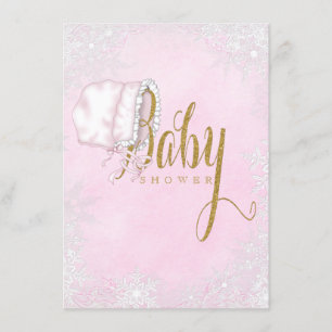 Invitation Pink Gold Snowflake Baby Girl Douche