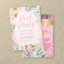 Pink & Gold Tropical Feuilles Anniversaire Pool Pa