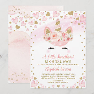 Invitation Pink Gold Unicorn Baby shower amoureux Magie