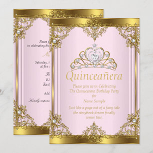 Invitation Pink Gold White Pearl Princess Quinceanera 2
