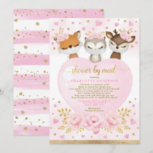 Invitation Pink Gold Woodland Baby shower d'amour par courrie
