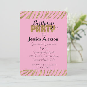Invitation Pink Gold Zebra Imprimer Faux Parties scintillant