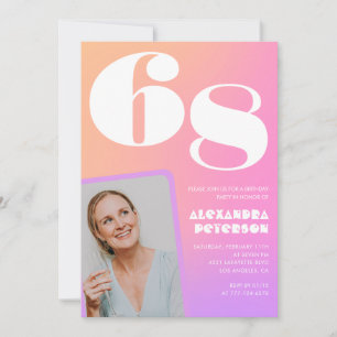 Invitation Pink Gradient Retro Photo 68e anniversaire Invitat