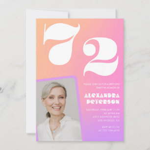 Invitation Pink Gradient Retro Photo 72e anniversaire Invitat