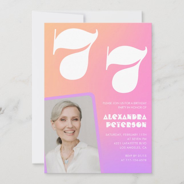 Invitation Pink Gradient Retro Photo 77e anniversaire Invitat (Devant)