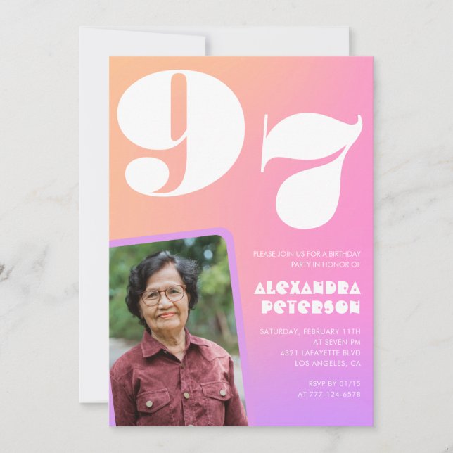 Invitation Pink Gradient Retro Photo 97e anniversaire (Devant)