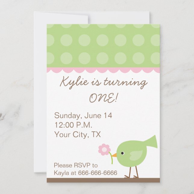 Invitation Pink + Green Birdie Party (Devant)