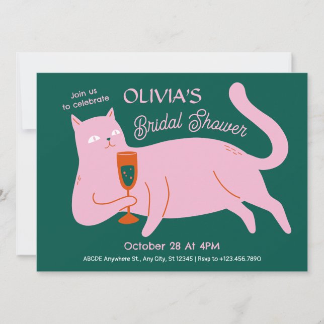 Invitation Pink green chat drôle de nuptiale (Devant)