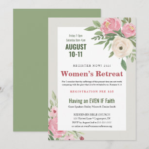Invitation Pink Green Floral Church Retraite féminine
