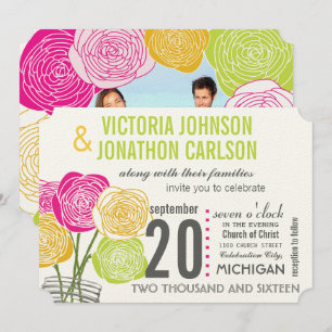 Invitation Pink Green Jaune photo Floral ModernTypographie