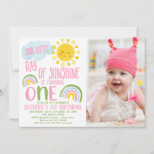 Invitation Pink Green Notre Petit Rayon De Soleil 1er Anniver