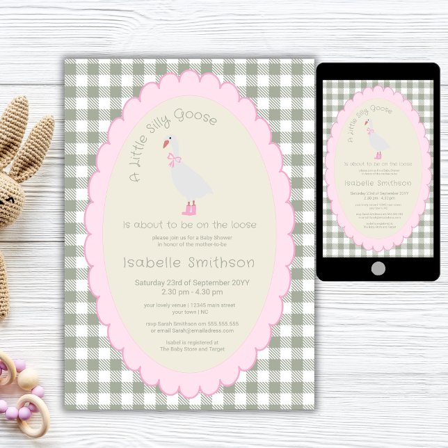 Invitation Pink & Green Preppy Silly Goose Baby shower (Créateur téléchargé)