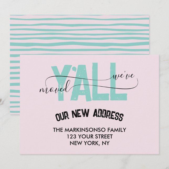 Invitation Pink Green We Moved Y'all Moving Announcement (Devant / Derrière)