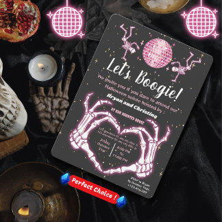 Invitation Pink Halloween Dancing Skeletons Disco Ball Party