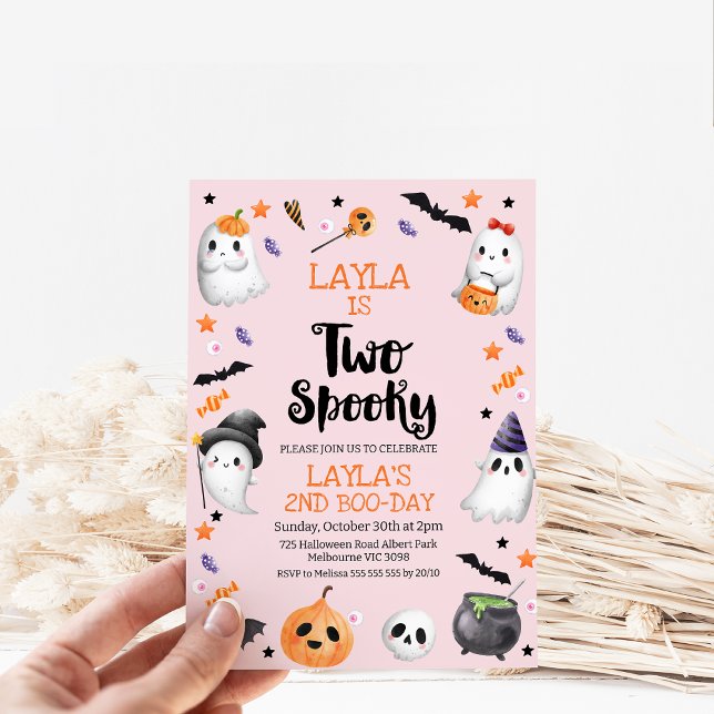 Invitation Pink Halloween Deux Éffrayants 2ème anniversaire I (Girls Two Spooky 2nd Birthday Invitation, Halloween 2nd Birthday Invitation, Pink Halloween Themed)
