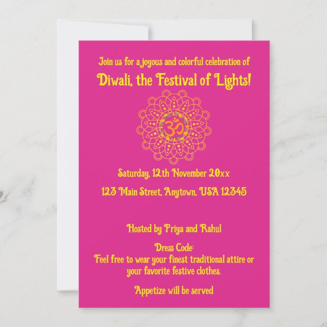 Invitation Pink Happy Diwali - Célébration (Devant)