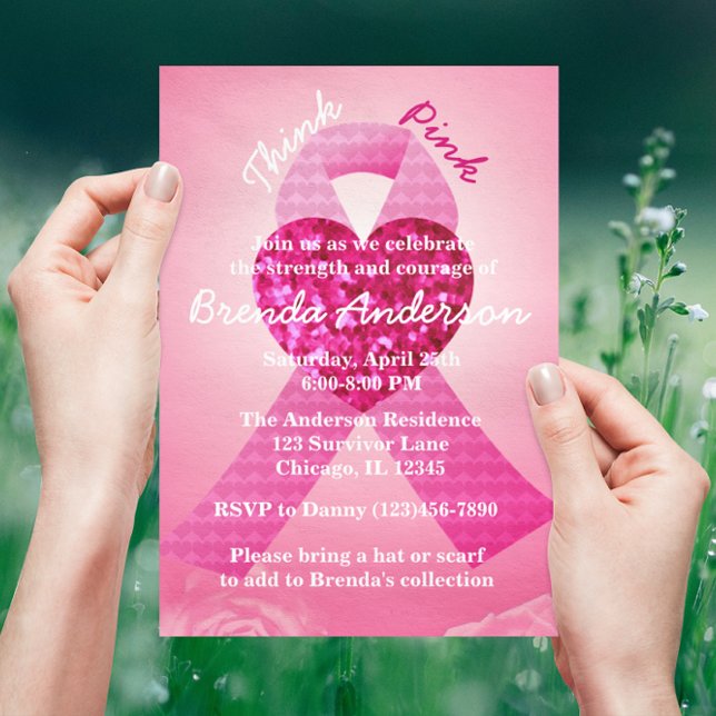 Invitation Pink Heart Ribbon Parti de sensibilisation au canc (Créateur téléchargé)
