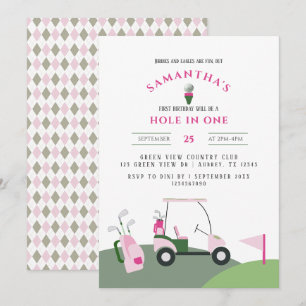 Invitation Pink Hole in One Golf 1er Anniversaire Par tee