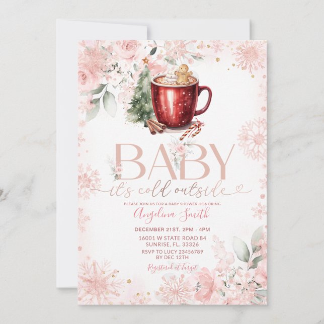 Invitation Pink Hot Cocoa Christmas Baby Shower Invite (Devant)