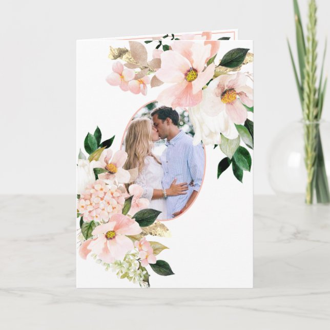Invitation Pink Hydrangea White Tulips Photo Boho Mariage (Devant)