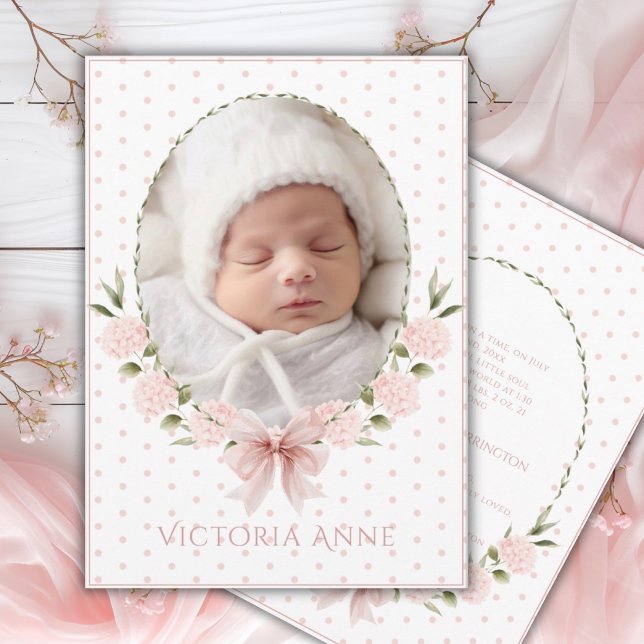Invitation Pink  Hydrangeas Vintage Birth Announcement (Créateur téléchargé)