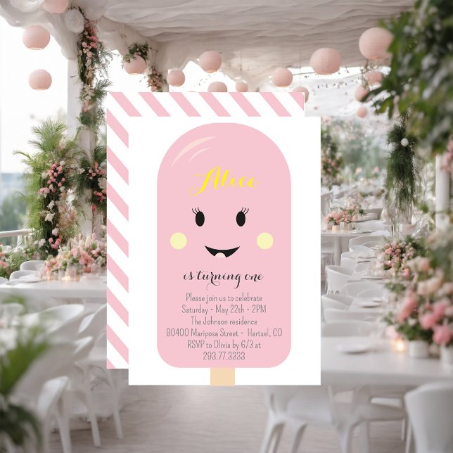 Invitation Pink Ice Cream Cone Scoop Confetti Anniversaire (Créateur téléchargé)