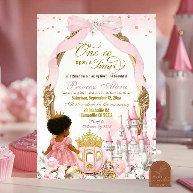 Invitation Pink Il était une fois Fille Africaine 1er anniver (Créateur téléchargé)