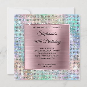 Invitation Pink Iridescente Diamond Studded Foil 40e annivers