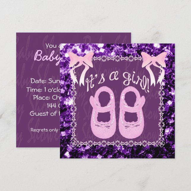 Invitation Pink It a Girl Purple pétille Baby shower Invitati (Devant / Derrière)