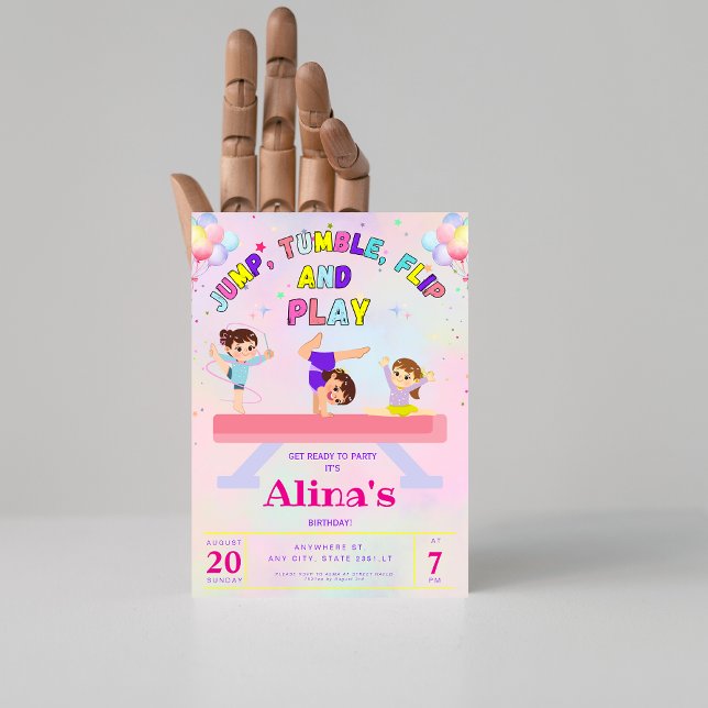 Invitation Pink Jump tumeur & flip Gymnastique Anniversaire (Créateur téléchargé)