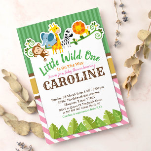 Invitation Pink Jungle Safari Zoo Baby shower animal