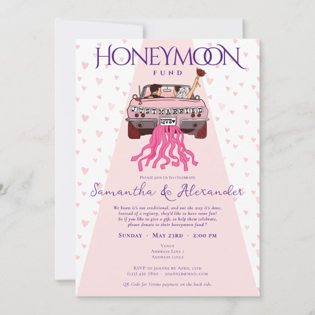 Invitation Pink Just Marié Honeymoon Fund Couples Douche (Devant)