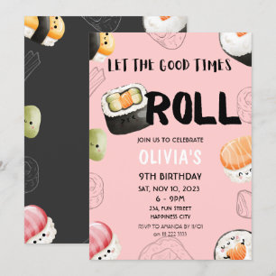 Invitation Pink Kawaii Sushi Sashimi Enfants Fille Adulte Ann