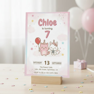 Invitation Pink Kitty Birthday Party for Girls Cute Kawaii