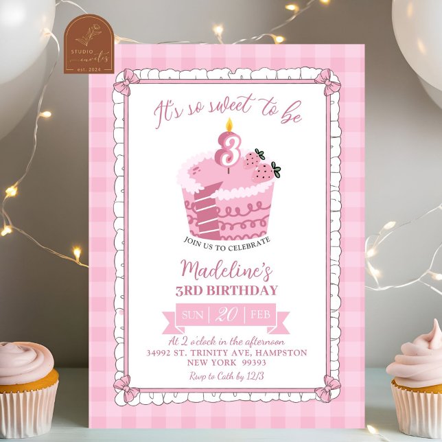 Invitation Pink Lace Bow Girl 3e anniversaire (Créateur téléchargé)