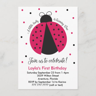 Invitation Pink Ladybug Baby Girl's First Birthday